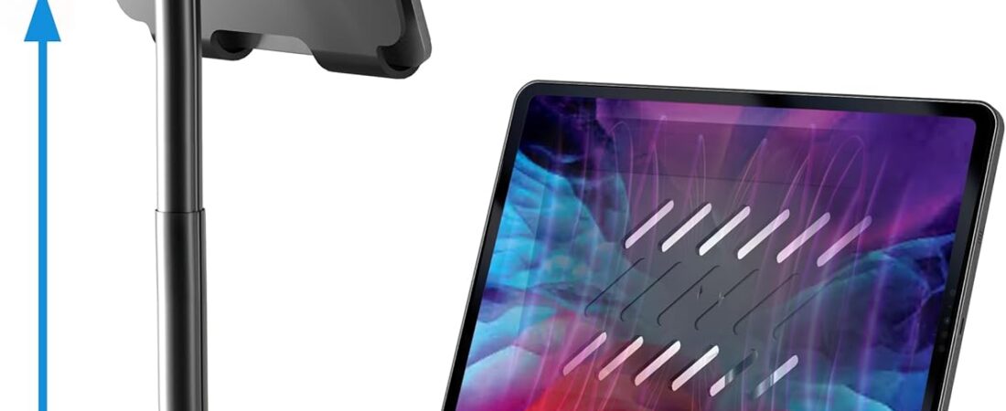 COOPER TabHolder, 7-10″ Height Adjustable Tablet Stand, Premium iPad Stand for Desk, 270° Tilt iPad Holder for Desk, Tablet Holder, 15.6-17″ Portable Monitor Support (Black)