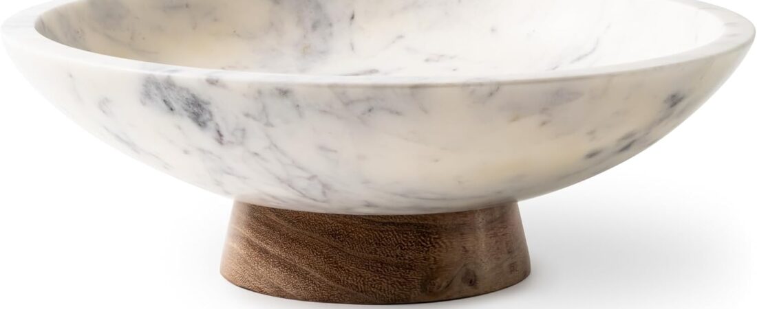 Cork & Mill Marble Decorative Bowl for Home Decor – Handcrafted Natural Stone with Acacia Wood Pedestal – Versatile 11″ Catch All for Entryway, Kitchen Fruit Bowl, Potpourri, Dining Table Centerpiece Cork & Mill Marble Decorative Bowl for Home Decor – Handcrafted Natural Stone with Acacia Wood Pedestal – Versatile 11″ Catch All for Entryway, Kitchen Fruit Bowl, Potpourri, Dining Table Centerpiece