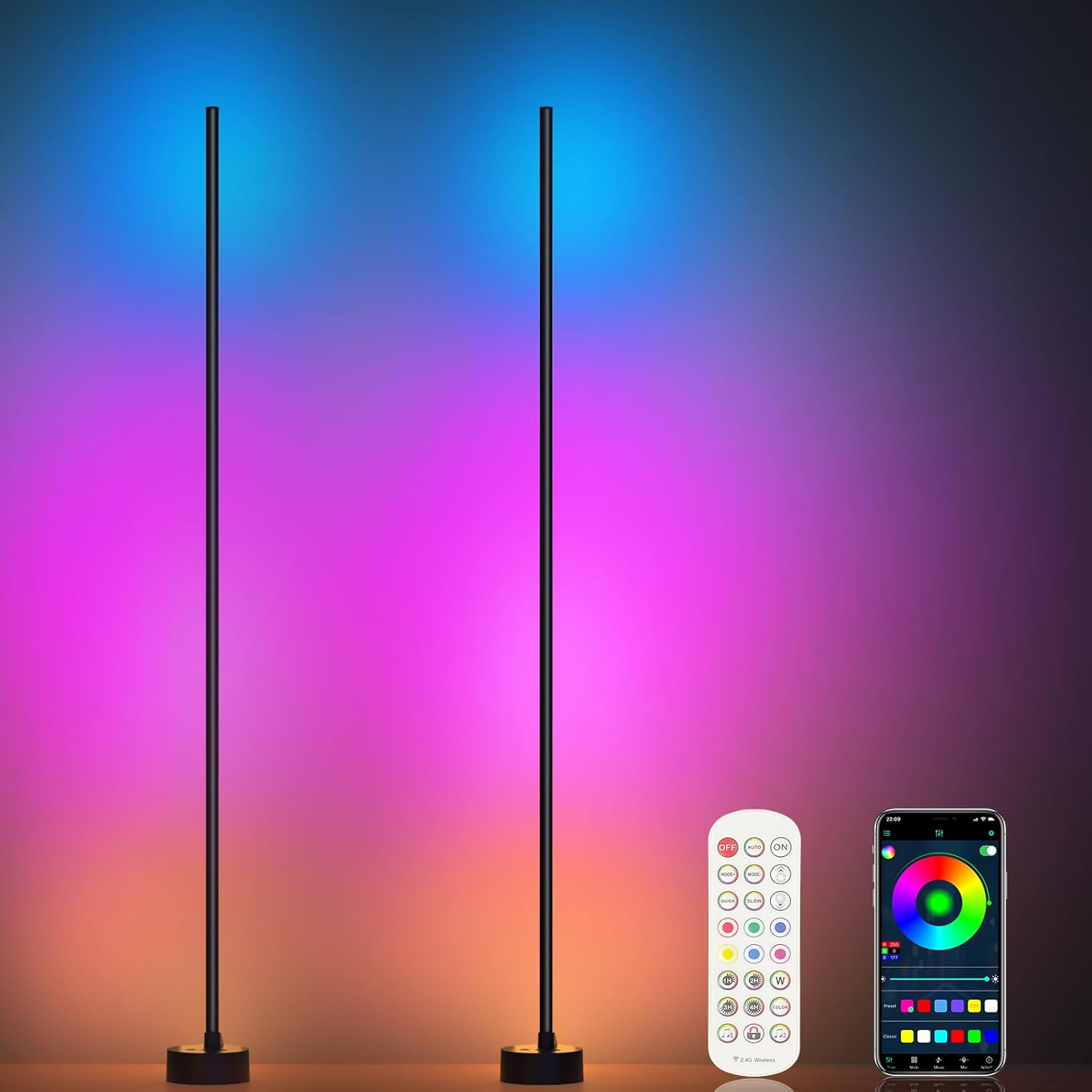 Corner Floor Lamp, 2 Pack LED Corner Lamp with App/Remote/Button Control, Smart RGB Floor Lamp with 16 Million DIY Colors & 68+ Scene, Music Sync for Living Room, Bedroom, Gaming Room Corner Floor Lamp, 2 Pack LED Corner Lamp with App/Remote/Button Control, Smart RGB Floor Lamp with 16 Million DIY Colors & 68+ Scene, Music Sync for Living Room, Bedroom, Gaming Room