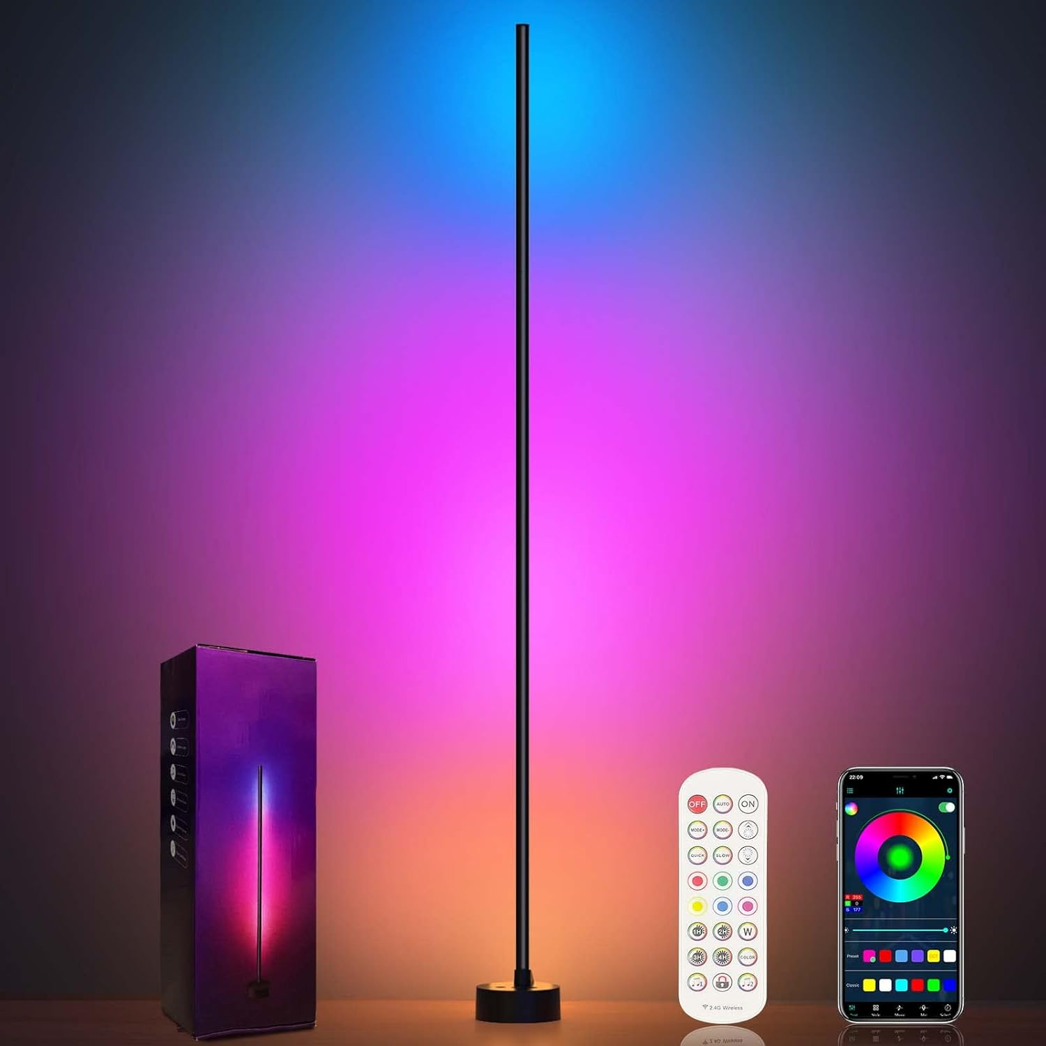 Corner Floor Lamp – Smart RGB LED Corner Lamp with App and Remote Control, 16 Million Colors & 68+ Scene, Music Sync, Timer Setting – Ideal for Living Rooms, Bedrooms, and Gaming Rooms