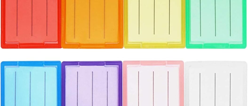 Cuttte 16 Pack Plastic Key Tags, Key Labels with Ring and Label Window, 8 Colors Cuttte 16 Pack Plastic Key Tags, Key Labels with Ring and Label Window, 8 Colors