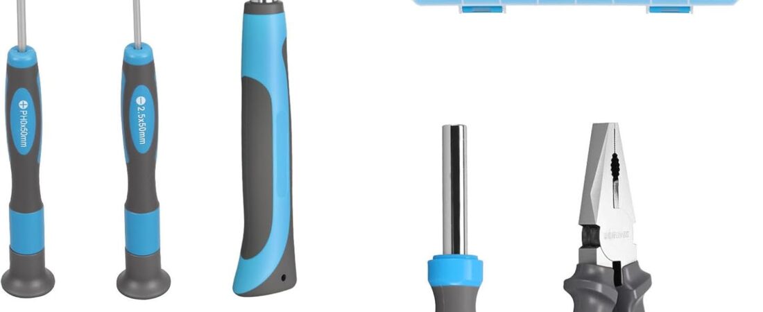 DOMINOX 25 Piece General Household Tool Set with Plastic Storage Toolbox, tool box for Home, Garage, Office