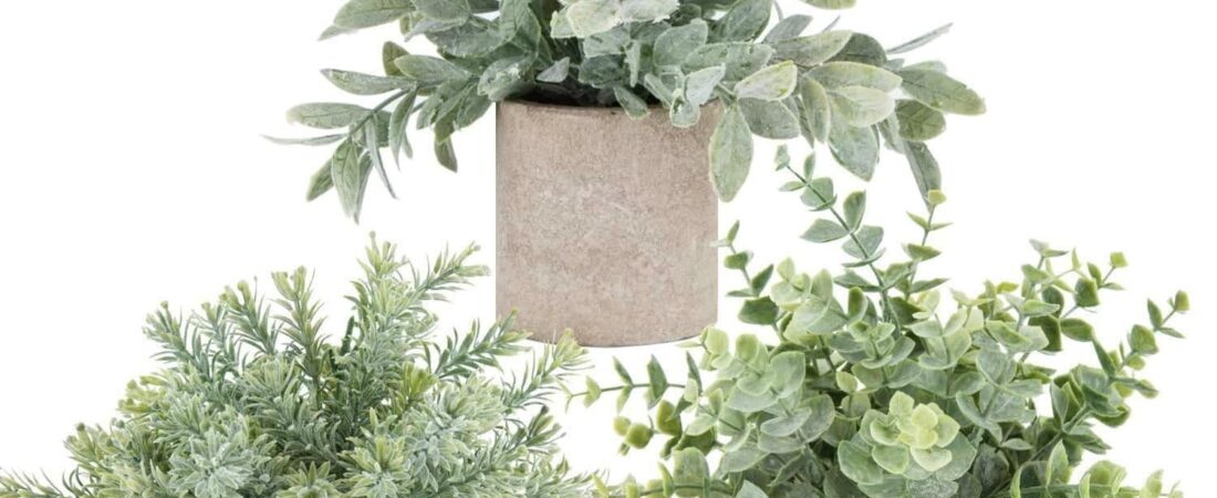 Der Rose 3 Pack Mini Potted Fake Plants Artificial Plastic Eucalyptus Plants Topiaries for Home Office Desk Farmhouse Shelf Room Bathroom Decor(Sage Green)