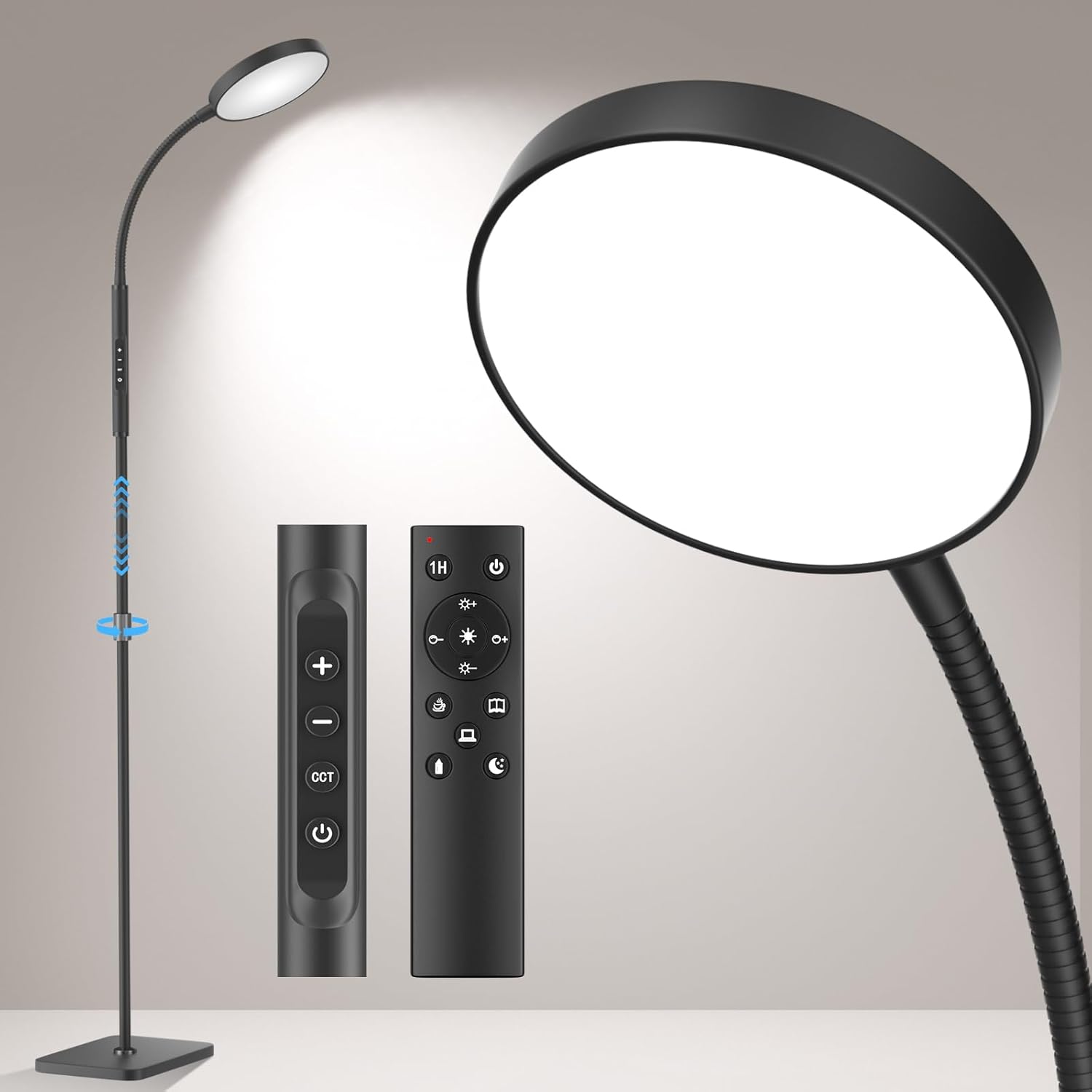Floor Lamp, Adjustable Height Floor Lamps for Living Room Bedroom, 120 LED Super Bright Standing Lamp Remote & Touch Control Dimmable Gooseneck Tall Stand Reading Lamp for Office Craft, Black Floor Lamp, Adjustable Height Floor Lamps for Living Room Bedroom, 120 LED Super Bright Standing Lamp Remote & Touch Control Dimmable Gooseneck Tall Stand Reading Lamp for Office Craft, Black