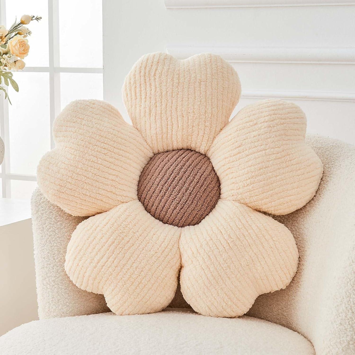 Flower Throw Pillow, Cute Flower Shaped Pillow Decorative Throw Pillow for Bed Couch, Soft Daisy Pillows Floor Seating Cushion Cushions (14.9 Inch Ivory+Brown) Flower Throw Pillow, Cute Flower Shaped Pillow Decorative Throw Pillow for Bed Couch, Soft Daisy Pillows Floor Seating Cushion Cushions (14.9 Inch Ivory+Brown)