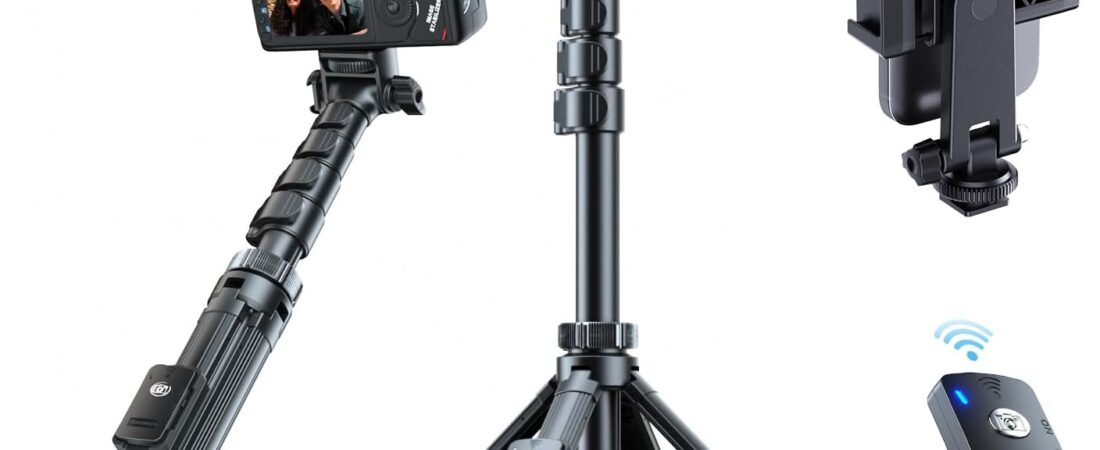 Fugetek 62″ Professional Cell Phone Tripod, Ultra Stable 4 Leg Design, Bluetooth Remote, 100% All Aluminum Stick & Legs, Portable All in One, 360° Phone Mount with 2 Cold Shoe Slots, Non Skid Feet Fugetek 62″ Professional Cell Phone Tripod, Ultra Stable 4 Leg Design, Bluetooth Remote, 100% All Aluminum Stick & Legs, Portable All in One, 360° Phone Mount with 2 Cold Shoe Slots, Non Skid Feet