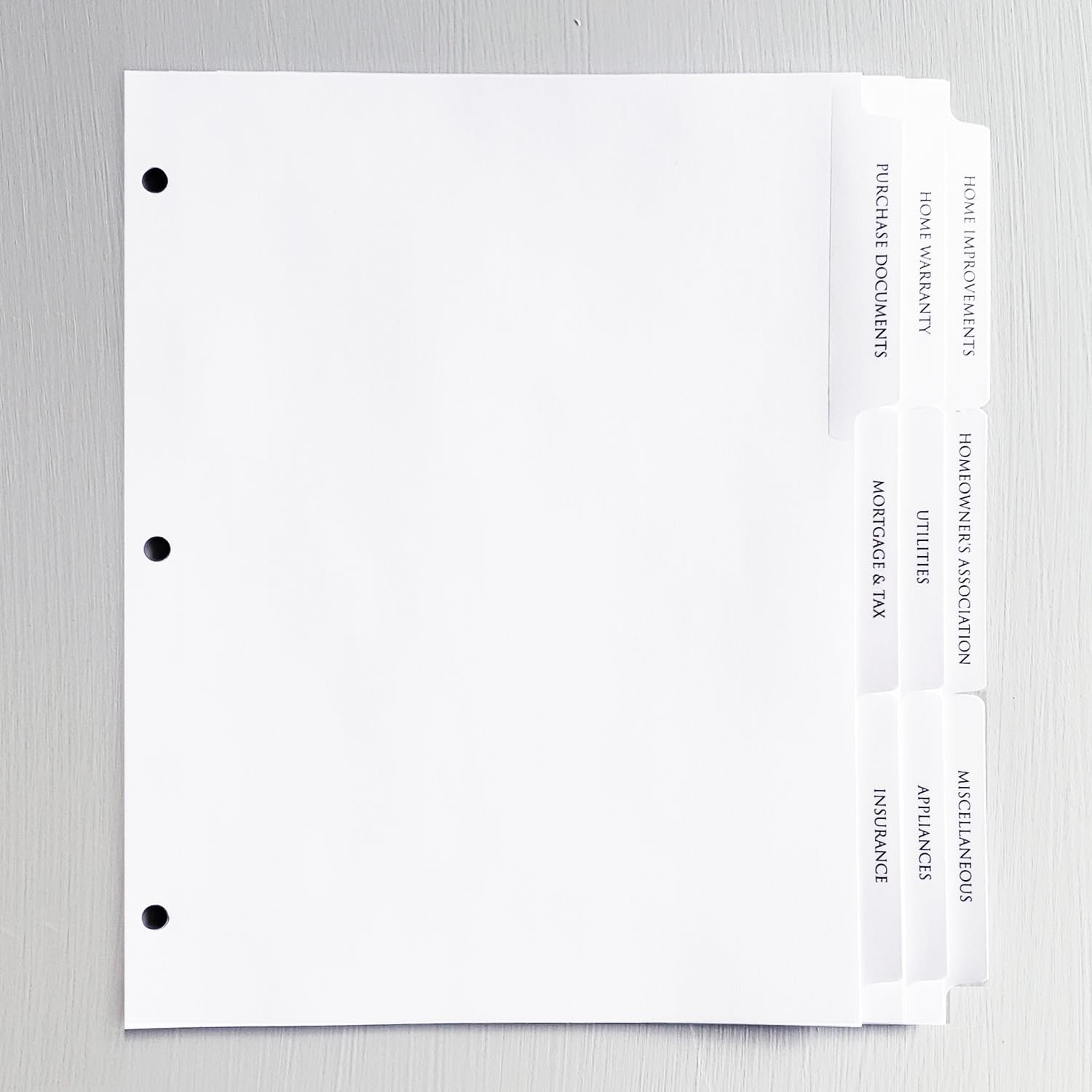 HOMEOWNER’S DOCUMENTS Index TAB DIVIDERS – Sets of 9. Pre-Printed with Helpful Categories to Keep Your Important Papers Organized. (1) HOMEOWNER’S DOCUMENTS Index TAB DIVIDERS – Sets of 9. Pre-Printed with Helpful Categories to Keep Your Important Papers Organized. (1)