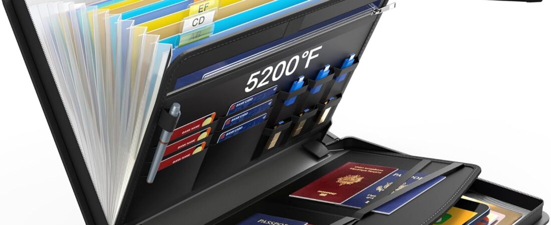 Hontom Accordion File Organizer,5200℉ Fireproof Document Organizer with 13 Pockets,Portable Travel Home Safe Storage File Folder Binder with Zipper for Letter Important Document,Paper,Receipt