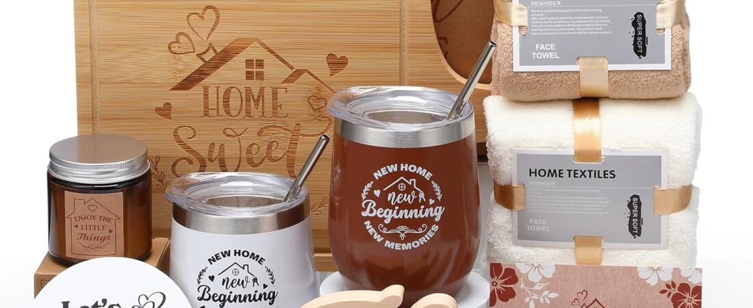 Housewarming Gifts New House -19 Pcs Closing Gifts for Couple Friend Women Men Home Buyers, House Warming Basket for New Houses Apartment Kitchen Presents(Nature,Brown)