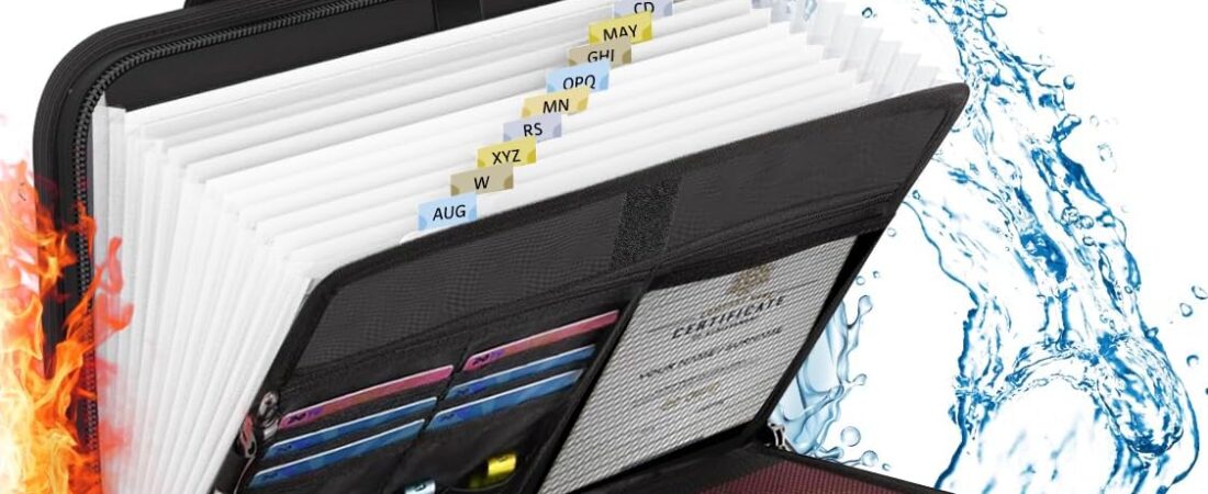 Important Document Organizer Folio Accordion File Organizer Fireproof Expanding File Folder Storage Box with Zipper Labels 13 Pockets for Business Office Receipt Travel
