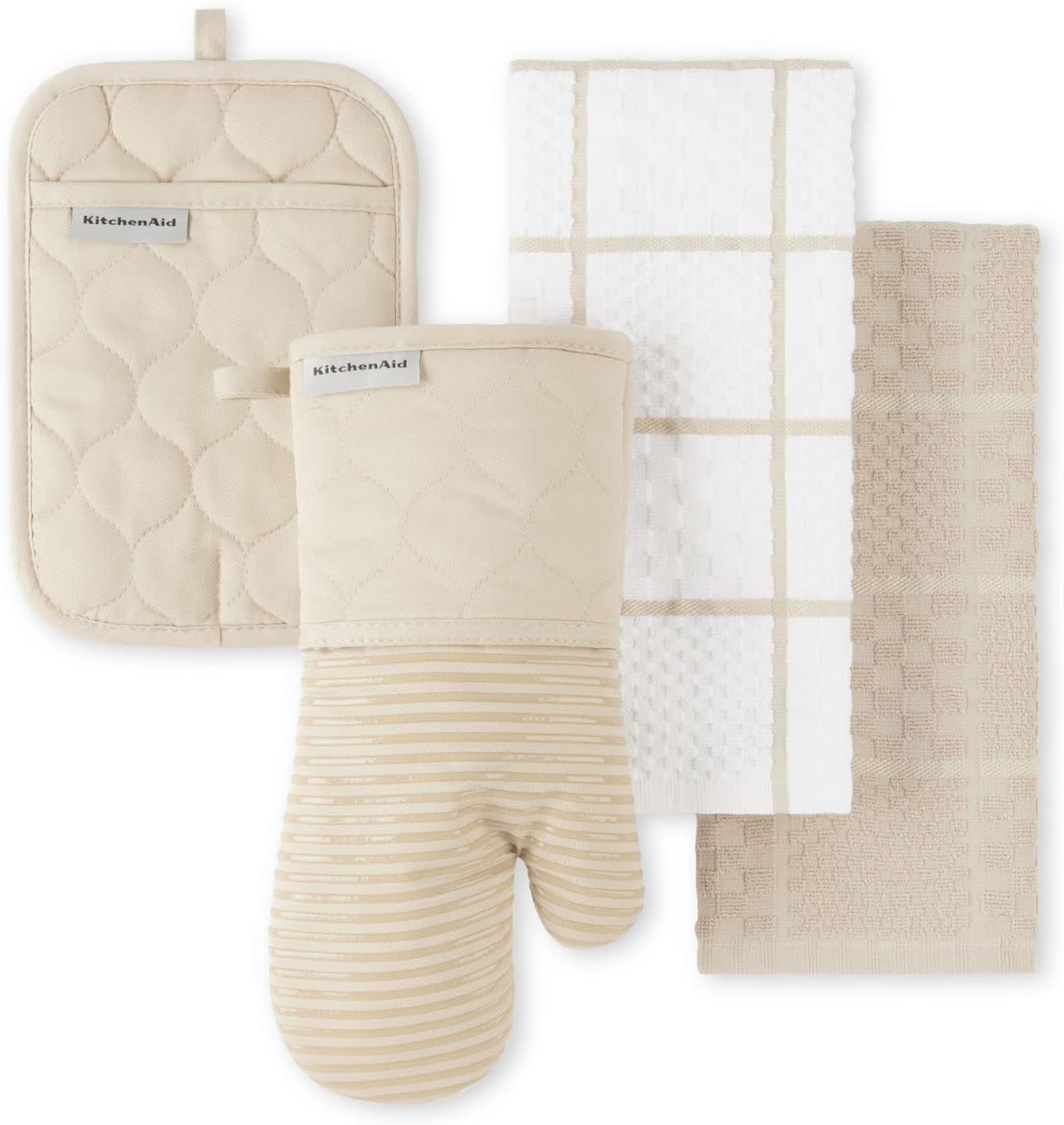 KITCHENAID Quilted Cotton Terry Cloth Oven Mitt, Pot Holder, Kitchen Towel 4-Pack Set, Heat Resistant, Silicone Grip, 16″x26″, 7″x13″ & 7″x10″, Milkshake KITCHENAID Quilted Cotton Terry Cloth Oven Mitt, Pot Holder, Kitchen Towel 4-Pack Set, Heat Resistant, Silicone Grip, 16″x26″, 7″x13″ & 7″x10″, Milkshake