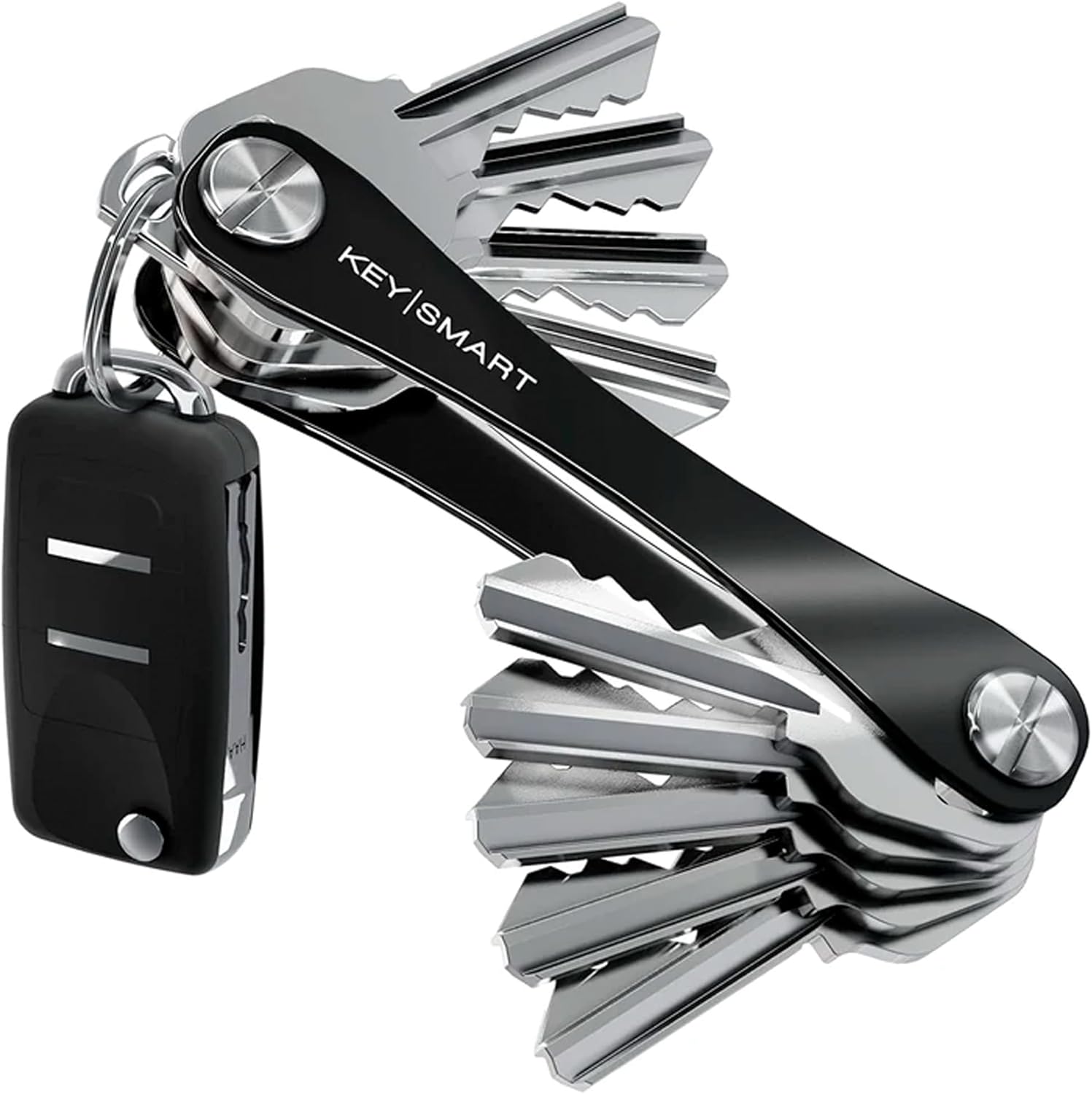 KeySmart Original Key Holder – Compact Key Organizer for Key Chain, Minimalist Clutter-Free EDC Keychains Key Ring, Black, 14 Keys