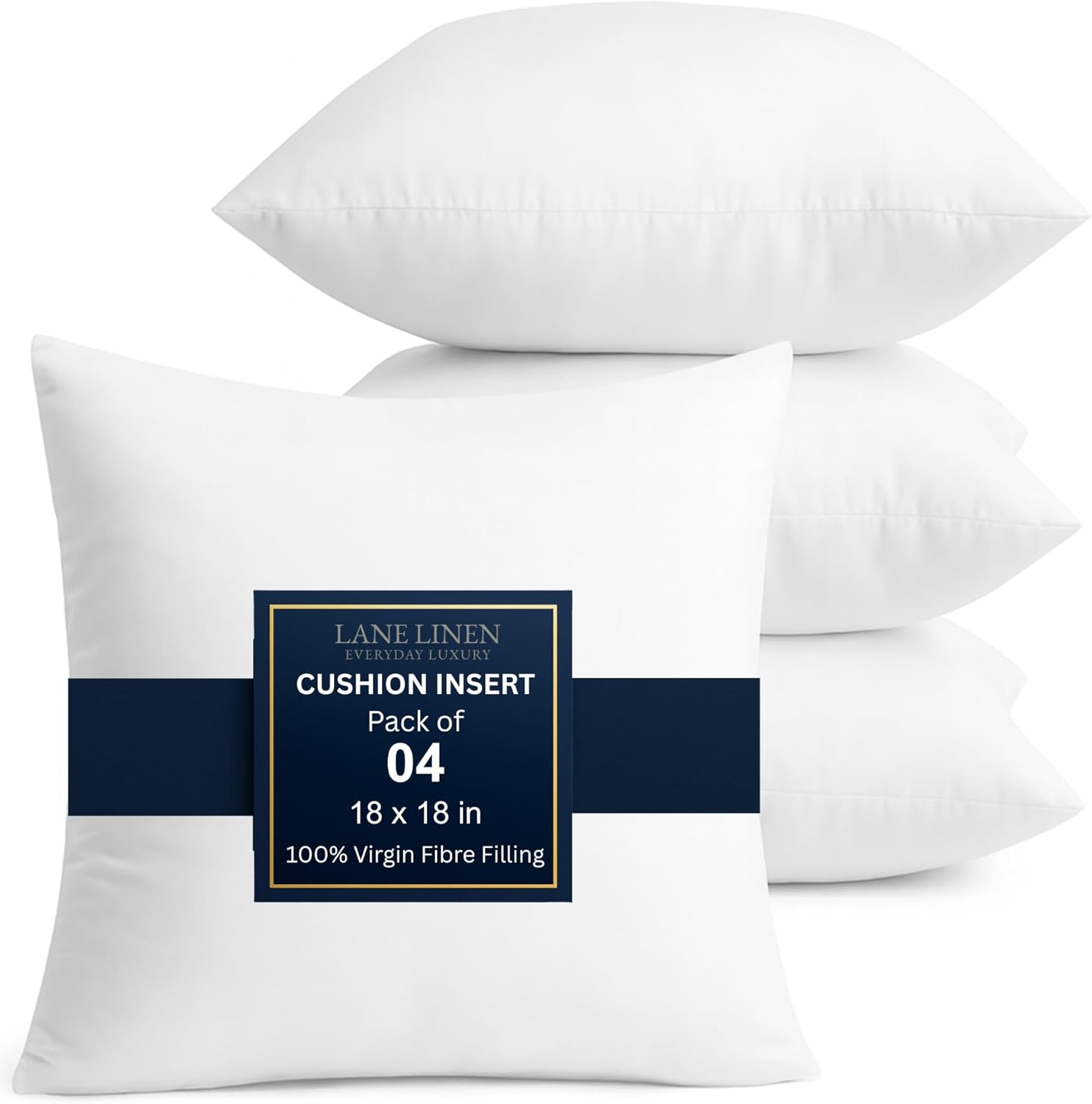 LANE LINEN 4 Pack 18×18 White Throw Pillow Inserts for Decorative Pillow Covers, Couch Pillows for Living Room, Fluffy Pillows for Bed