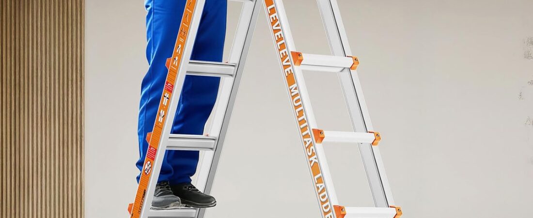 LEVELEVE 22FT Extension Ladder,A Frame 6 Step Ladder with Stabilizer Bar & Wheels,330 lbs Security Load Multi Position Ladder for Stairs Home Indoor Outdoor Roof