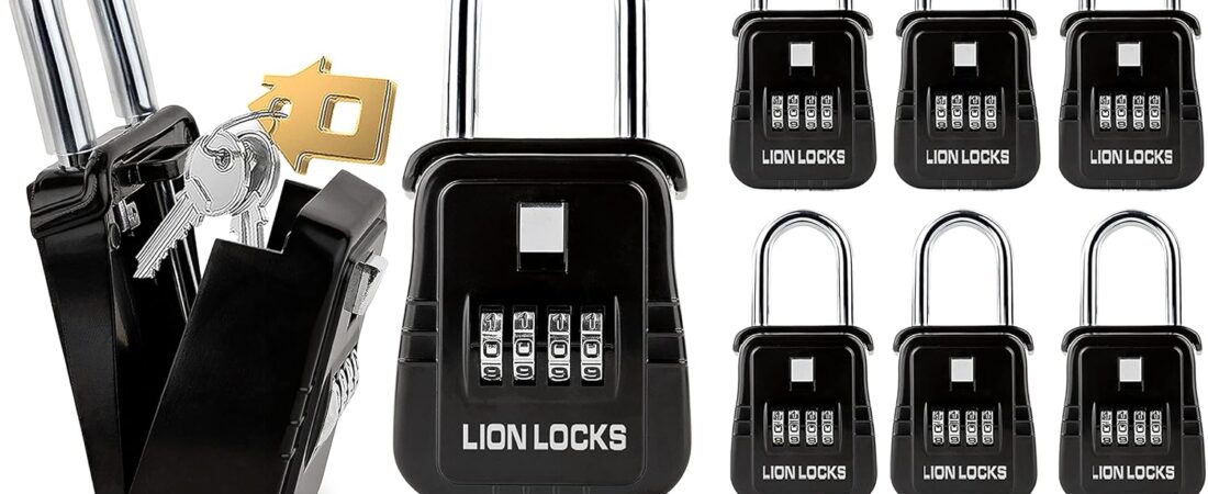 Lion Locks 1500 Key Lock Box with Code, Lockbox for Keys Outdoor, Realtor Lock Box for Short-Term Rentals, Holds 5 Keys (6 Pack, Black)