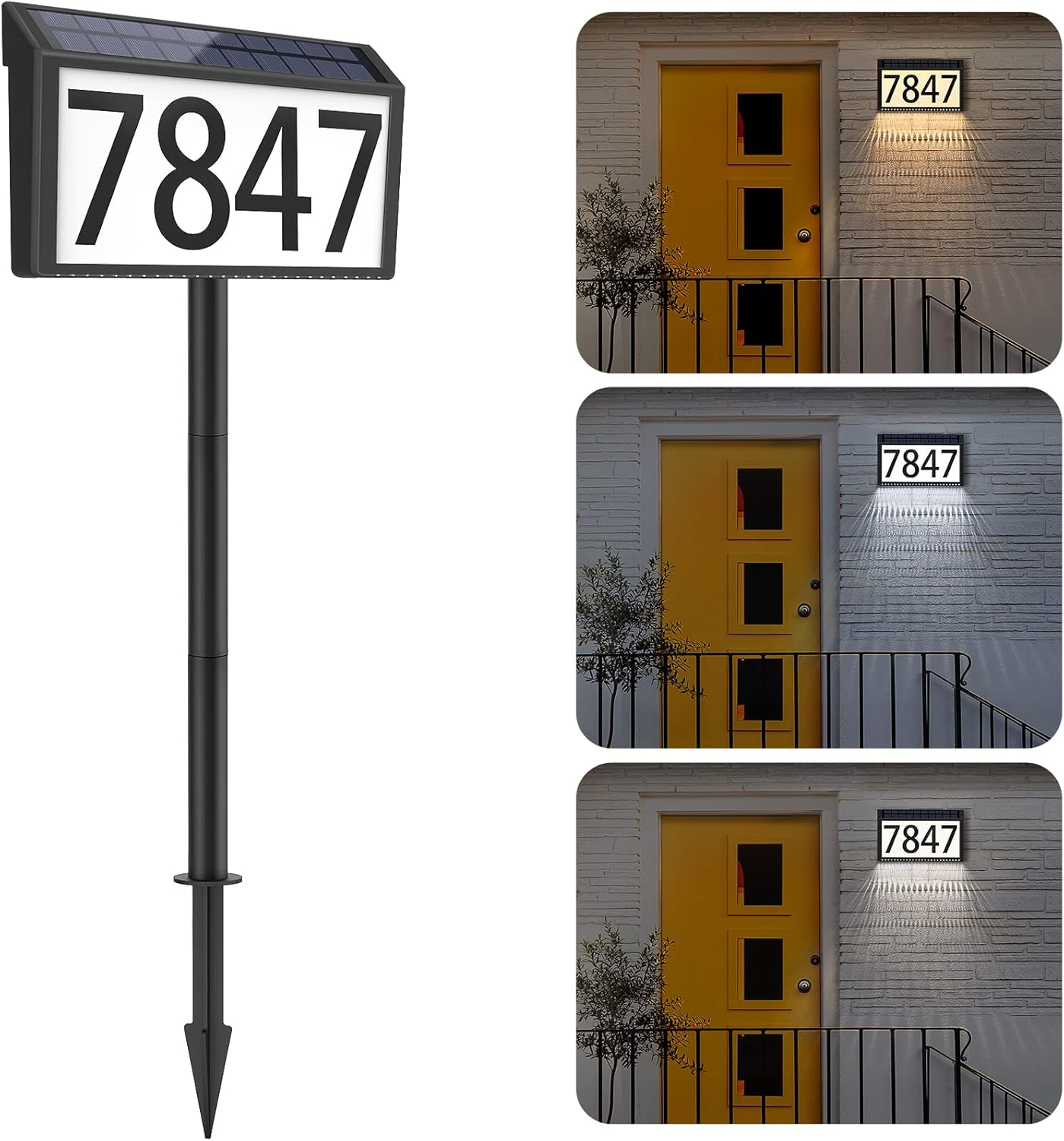 MAXvolador Solar Powered Address Sign House Numbers Waterproof, 3-Color Lighting Modes LED Illuminated Address Plaque with Stakes, Outdoor Address Number MAXvolador Solar Powered Address Sign House Numbers Waterproof, 3-Color Lighting Modes LED Illuminated Address Plaque with Stakes, Outdoor Address Number