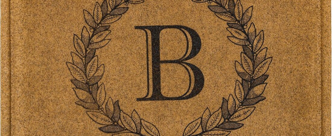 Mohawk Home Entryway Door Mat Laurel Monogram Letter B 2′ x 3′ Faux Coir Doormat All Weather Outdoor Non Slip Recycled Rubber