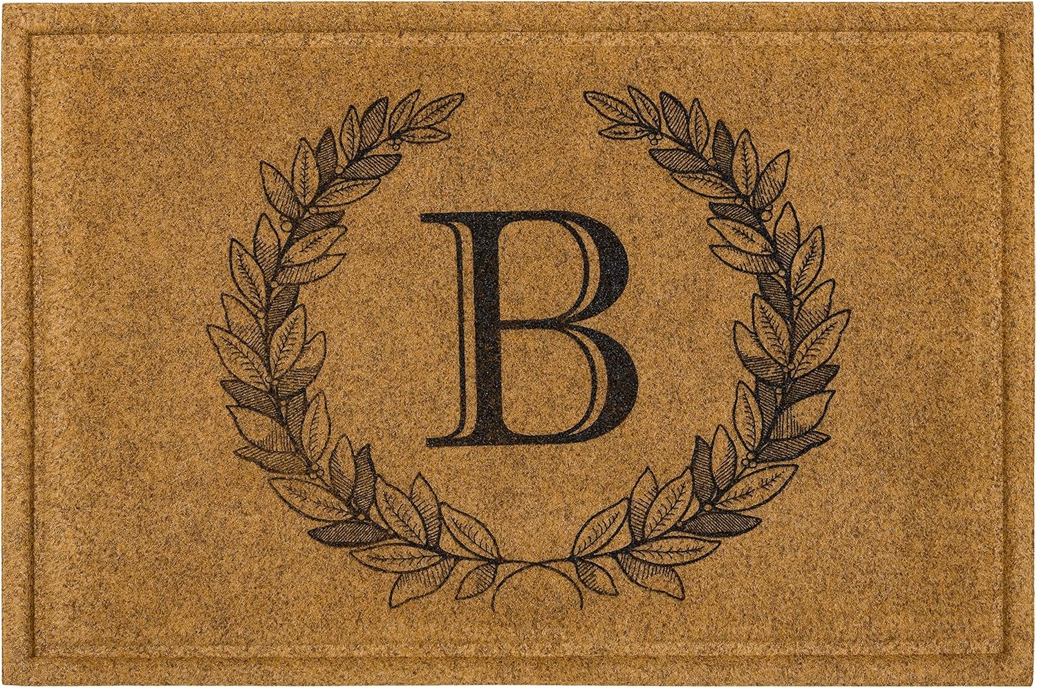Mohawk Home Entryway Door Mat Laurel Monogram Letter B 2′ x 3′ Faux Coir Doormat All Weather Outdoor Non Slip Recycled Rubber