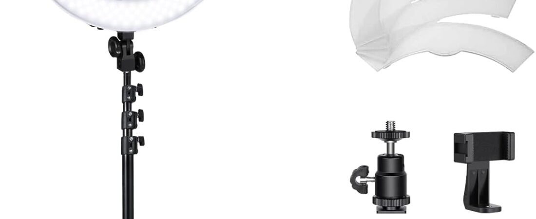 NEEWER 55W 18″/45cm Ring Light Kit [New Version], 5600K Dimmable LED Ringlight Tripod Stand Phone Holder for iPhone Selfie Makeup Lash Tattoo Studio Photo Video Recording Photography Lighting, RL-18