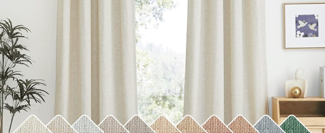 NICETOWN Natural Linen Curtains 84 inch Long 2 Panels Set, Grommet Top Thick Linen Burlap Semi Sheer Vertical Drapes Privacy Assured with Light Filtering for Bedroom/Living Room, W55 x L84 NICETOWN Natural Linen Curtains 84 inch Long 2 Panels Set, Grommet Top Thick Linen Burlap Semi Sheer Vertical Drapes Privacy Assured with Light Filtering for Bedroom/Living Room, W55 x L84