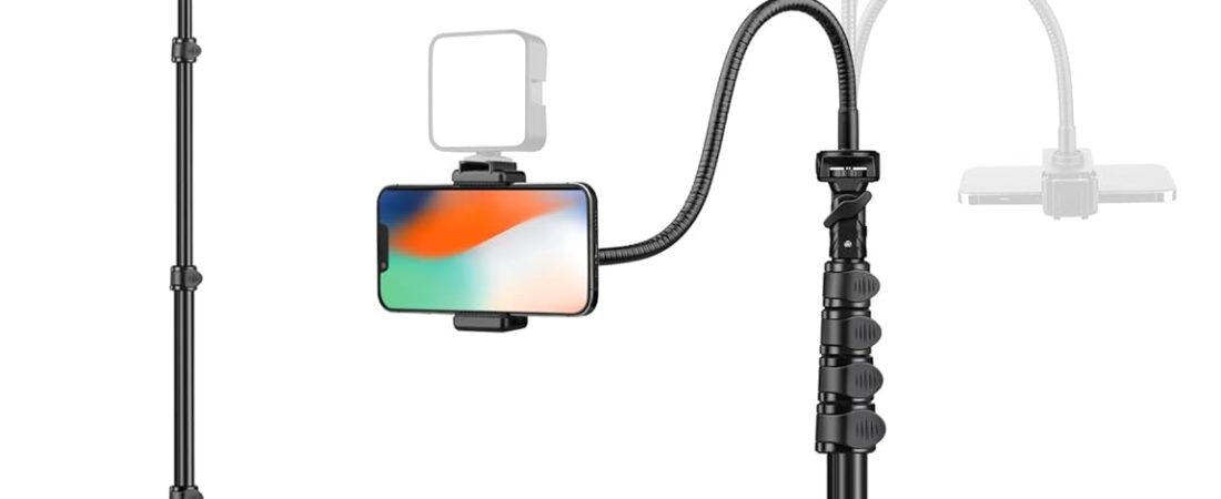 Phone Tripod, 86″ Tall Tripod for iPhone with Flexible Gooseneck & Remote, Portable Aluminum Cellphone Stand for Selfies, Video Recording,Travel, Compatible with iPhone Android Phone Tripod, 86″ Tall Tripod for iPhone with Flexible Gooseneck & Remote, Portable Aluminum Cellphone Stand for Selfies, Video Recording,Travel, Compatible with iPhone Android