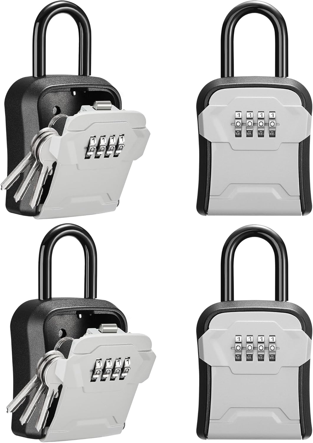 Puroma Lock Box, Key Lock Box Wall Mount & Portable Combination Lockbox with Resettable Code, Security Lockbox for Outside House Keys, Apartment Realtors Spare Keys Storage (4 Pack, Gray)