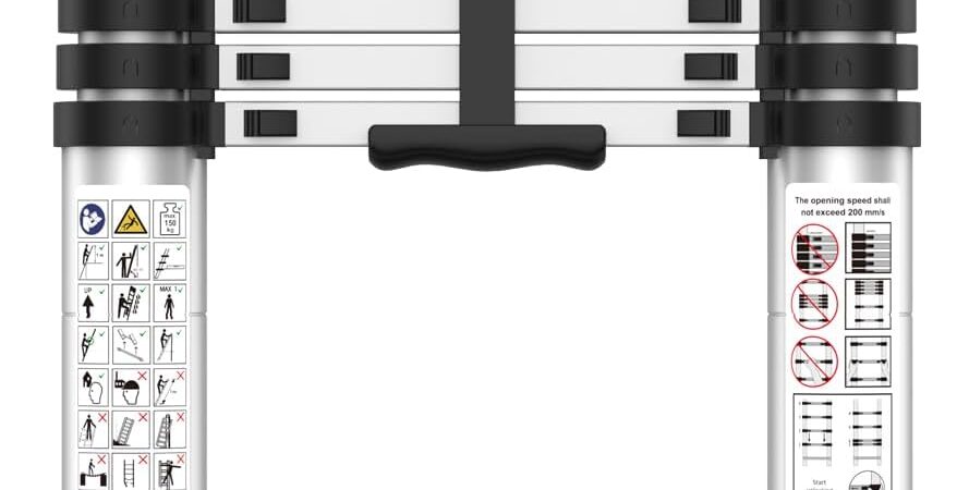 Telescoping Ladder,12.5 FT Extension Ladder, Heavy Duty 330lbs Max Capacity, Multi-Purpose Collapsible Ladder for RV or Outdoor Work Black