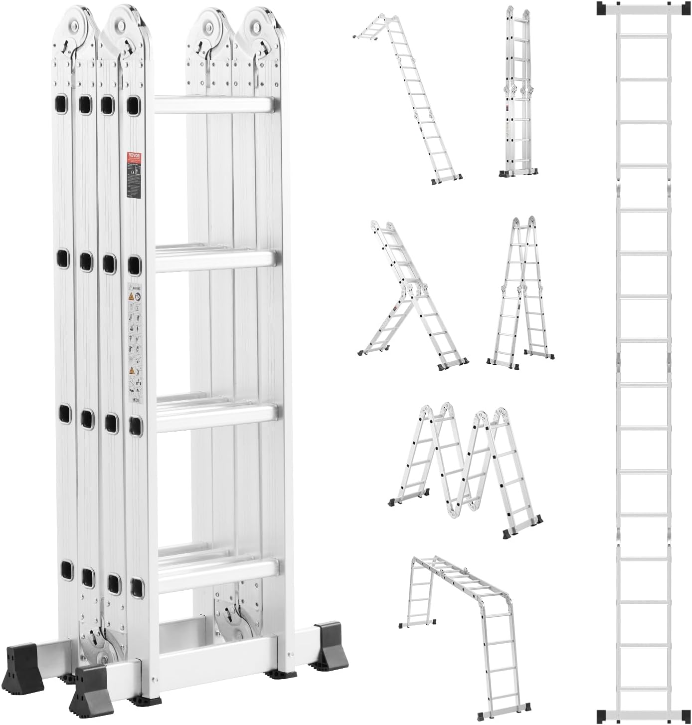 VEVOR Multi-Purpose Folding Ladder, 7-in-1 Tall Extension Step Ladder, A Frame 4 Step Telescoping Ladder, 15.5ft Reach Height Heavy Duty Adjustable Ladder, 330 lbs Capacity for Home Outdoor VEVOR Multi-Purpose Folding Ladder, 7-in-1 Tall Extension Step Ladder, A Frame 4 Step Telescoping Ladder, 15.5ft Reach Height Heavy Duty Adjustable Ladder, 330 lbs Capacity for Home Outdoor
