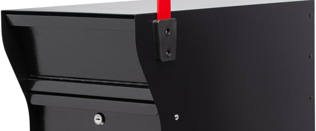 Whitehall MailVault Streetside Locking Mailbox – Heavy Duty Steel Anti-Theft Secure Mailbox for Outside, Large Modern Square Post Mount Mailbox with Key Lock, Weather Resistant, Black